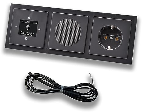 Busch Jäger DAB+ Unterputz Bluetooth (in and out) Radio 8217U-101 Future Anthrazit, Set mit Lautsprecher, Abdeckungen, Steckdose, Rahmen + 0,9 m EBROM Wurfantenne zur Empfangsoptimierung - 8217U