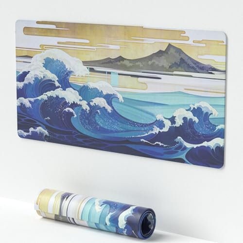 Grand tapis de souris motif vagues de mer, bleu, tapis de souris antidérapant étendu, tapis de souris pour bureau et maison, 60 x 30 cm
