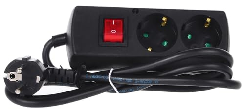 Verlängerungskabel mit Schalter 2-Fach Schukosteckdose Steckdosenleiste Kindersicherung 230 V / 16A, 3G1,5mm2 Lange 1,5m 3m 5m 10m Schwarz (5,0 Meter)