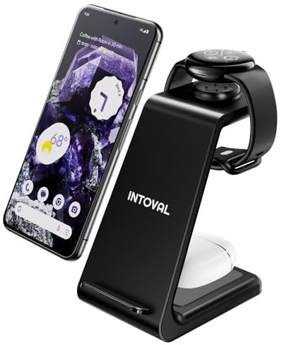 Intoval 3-in-1 Charging Station for Pixel Watch 2nd Gen, Google Pixel 8 Pro/7/6, Stand for Pixel Buds/Buds Pro, Charger Dock for Qi Wireless Phone (P3, black)