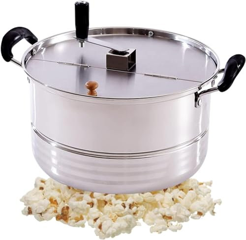 Umiup Olla para Palomitas de maíz mezclada Manual, Máquina de Palomitas de Gas para Estufa, Máquina de Palomitas Manual Antiadherente Comercial de Acero Inoxidable