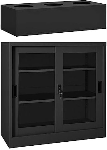 vidaXL Sliding Door Cabinet with in-built Planter Box - Anthracite Steel Unit with Adjustable Shelves for Home or Office Use