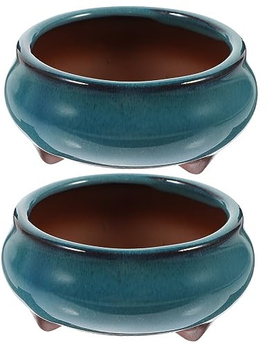 Sosoport 2pièces Pots De Fleurs Céramique Émaillée avec Trou De Drainage De Design Chinois pour Succulentes Et Cactus Décoration Intérieure Élégante