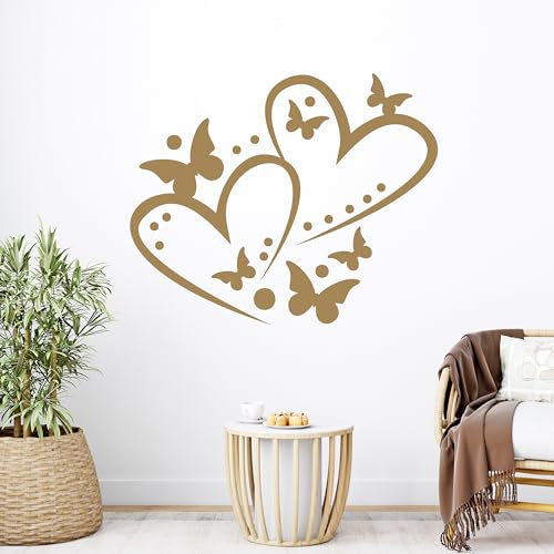 GRAZDesign Herz Wandtattoo mit Schmetterlinge Wandaufkleber für Wohnzimmer Schlafzimmer Kinderzimmer Flur - Wanddekoration - 37x30cm / gold