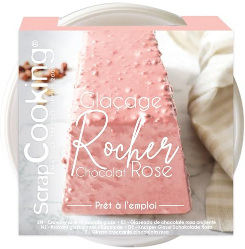 ScrapCooking - Glaçage Rocher Chocolat Rose 400 g - Croquant Amandes-Noisettes - Facile & Pratique - Préparation pour Gâteau, Pâtisserie, Buche de Noël, Cake, Entremet - 4629