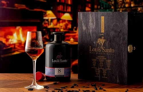 Louis Santo Premium Rum Geschenkset 8 Jahre | Cognac Cask Finish | Inkl. 2 Nosing Gläser | Dominikanischer Single Cask Rum