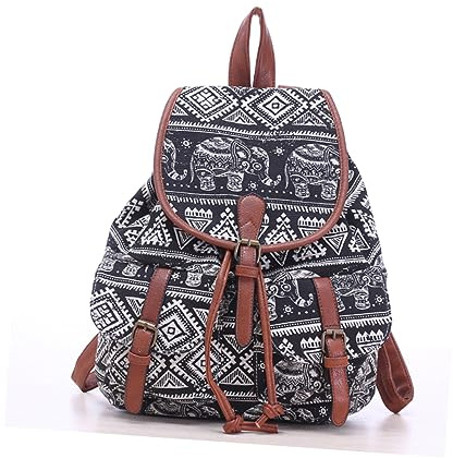 Damenrucksack aus Canvas mit Elefantenprint, Schwarz, Lässig | Schulranzen Lässig, Elephant Hero Schulrucksack Mädchen, Einschulung Feier