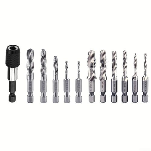 13pcs Drill And Tap Bit Set, Fast Cutting, Hex Shank Combination Drill Tap Bit Spiral Screw Tap Set For Electric And for Impact Drills