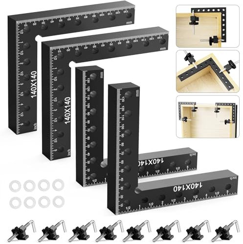 Housolution 90 Degree Positioning Squares Right Angle Aluminum Alloy Corner Clamps 5.5 x 5.5 (14 x 14cm) for Woodworking Tools, Picture Frame Box Cabinets Drawers (4pack), Black