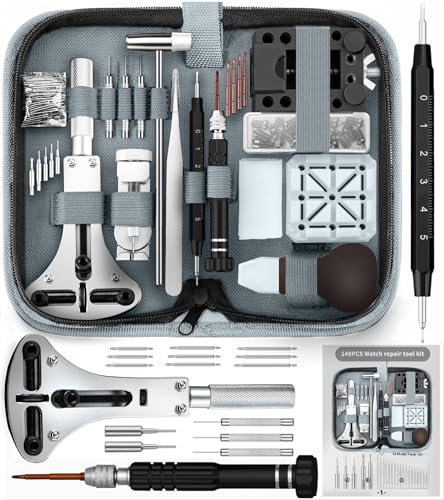 EasyTime Watch Repair Tool Kit: Professional Watch Link Removal Resizing Kit & Battery Replacement Tool Set with Pins Spring Bars and Case - DIY Gift for Women and Men, Grey, Modern