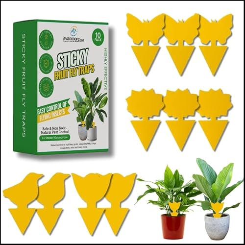 Fruit Fly Traps Trap Indoor Sticky Yellow For Home Use Protect Plants Plant Houseplant Fungus Gnat Killer Insect Catcher Bug Catchers Control Pests Whitefly Non Toxic Odourless Safe Waterproof (10)