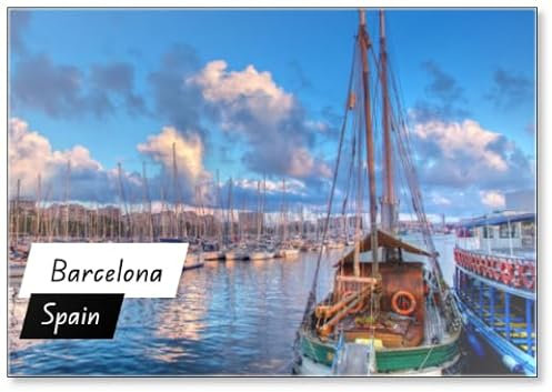 Boats in The Harbor of Barcelona, Fridge Magnet