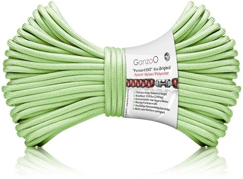 Ganzoo Paracord 550 Seil / 4mm / Nylon/Polyester Typ Shimmer/Armband Hunde-Leine/Hunde-Halsband / 250Kg. Bruchlast/Outdoor Rope/Camping Schnur/Allzweckseil / 30 Meter/Hell-Grün