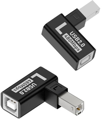 QIANRENON Angolo 90° USB B maschio a B femmina Adattatore Extender USB 2.0 tipo B ad angolo retto connettore stampante MIDI spina Al alloggiamento, per stampanti, scanner, pianoforti elettrici, 2