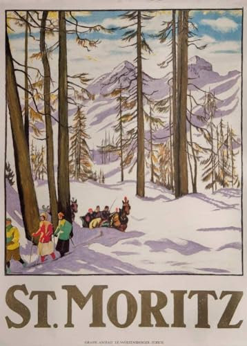 LATAFA Vintage St. Moritz Ski Poster Winter Sport Wandkunst St. Moritz Ski Drucke Reise Leinwand Malerei Für Zuhause Wanddekoration Bild 50x70cmx1 Kein Rahmen