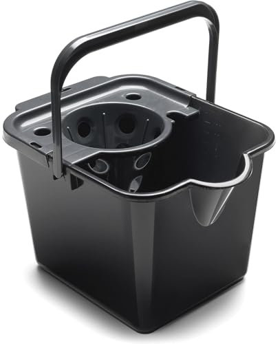 AMK® Addis Mop Bucket & Wringer 12L Capacity Black Detachable Wringler Attachment Compatible with Most Mops Base Hand Pouring Spout Inner Measuring Gauge