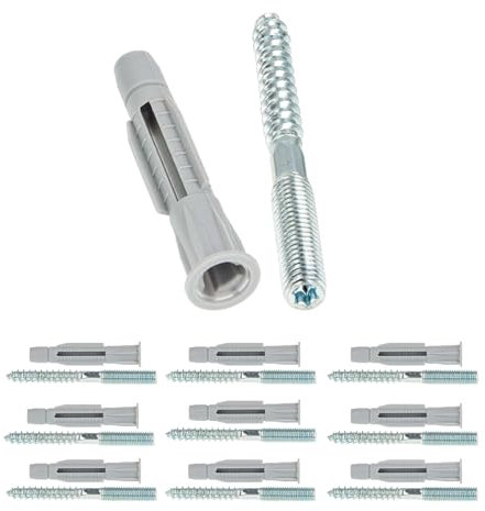 tecuro Stockschraube, Schraube zum Befestigen von Rohrschellen/Kabelkanälen/Regalen uvm., Metrischer Bolzen und Holzschraube M 8 x 80 mm zur Wandmontage, inkl. Dübel - VPE 10 Stück