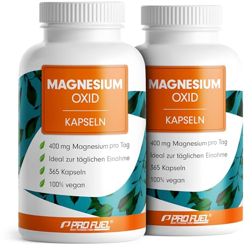 Magnesium Kapseln 730x - 668mg Magnesiumoxid, davon 400mg Magnesium pro Kapsel - sehr hoher Magnesiumgehalt (60%) - Laborgeprüft mit Zertifikat - 100% vegan - 2x365 Magnesiumkapseln