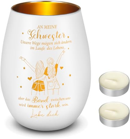 Nuenen Kerzenständer Geschenke für Schwester mit 2 Kerzenhalter aus weißem Glas mit Gravur Kerzenhalter aus Platinglas Weihnachten Geburtstagsgeschenk für Schwester Freund (Schwestern)