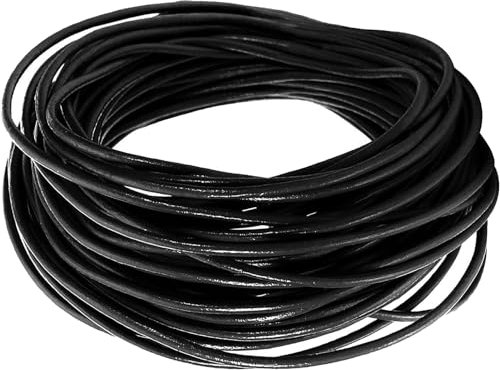 Cordón de cuero de 1,5 mm, 5 metros, color negro, cuerda redonda de cuero vacuno para pulseras, collares, joyas, manualidades