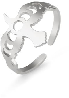 Amaxer Fliegender Weißkopfbussard Adler Mondphase Ring für Frauen Edelstahl Tier Vogel Einstellbare Erklärung Finger Ring Zierlich Schmuck (Silber)