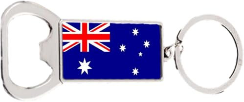 Australia Rectangle Bottle Opener Metal Keyring and Velvet Gift Bag
