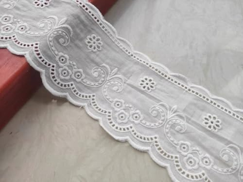 WANYI 10.5CM Spitzenband Spitzenbordüre Baumwolle Stickerei Dekoband Zierband Vintage Spitzenstoff Borten Bänder zum Nähen Spitze Meterware für DIY Kleidung Handwerk Hochzeit (Weiß, 3 Yards)