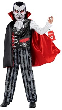 Morph, Vampire Costume for Boys, Halloween Costumes for Kids | Vintage Printed Waistcoat with Collar, Distressed Striped Trousers, Red Included, Perfect for Halloween, Fun for Fancy Dress