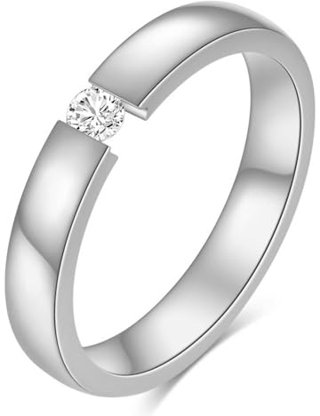 Skcess Eheringe Edelstahl, Damenringe Poliert mit Zirkonia Ring