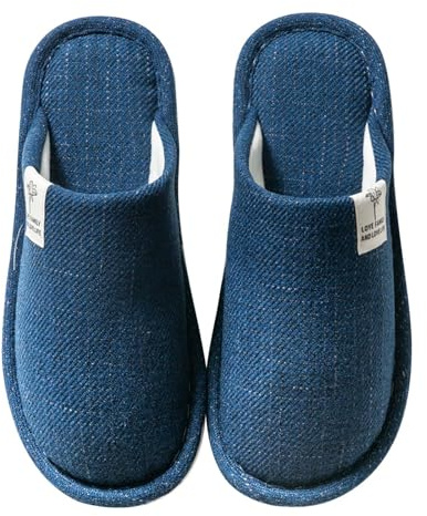Colexy Pantofole Donna Uomo Antiscivolo, Lino di Cotone Materiale Comode e Traspiranti Slippers per Interni Pantofole Ospiti Lavabili Autunno Inverno Ciabatte per Hotel Casa Spa (Blu, 44-45)