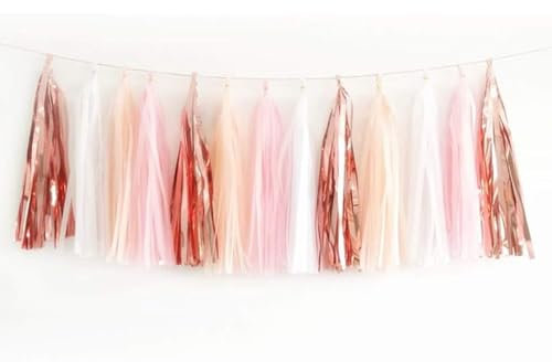 20 Stück Seidenpapier Quasten Girlande, Papier Quasten Banner für Party Dekorationen–(Roségold/Pfirsichfarbe/Hellrosa/Weiß)
