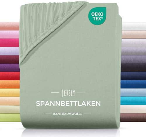 Carpe Sonno® Jersey Spannbettlaken 160x200cm Baumwolle | Laken Grün mit Einlaufschutz & Bügelfrei Matratzenbezug bis 22cm | Bettlaken 160x200 Baumwolle | Leintuch 160x200 | Spannbetttuch 160 x 200
