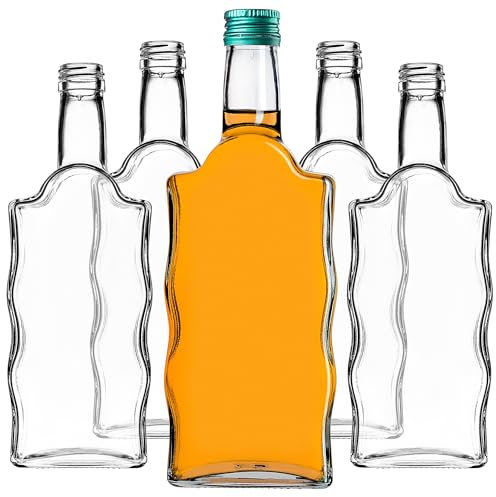 KADAX Lot de 5 bouteilles en verre - 500 ml - Bouteilles vides avec bouchon à vis - Petites bouteilles de liqueur à remplir - Bouteilles de vin en verre - Bouteilles décoratives (vert)