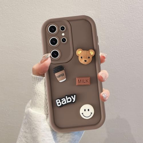Coalbooliy Coques pour Samsung Galaxy A15 5G 6,5'', Étui Brun Souple TPU Silicone Aesthetic Ours en Peluche Modèle 3D Dessin Durable Housse de Antichoc Camera Protection Cover Cadeau Filles, 01
