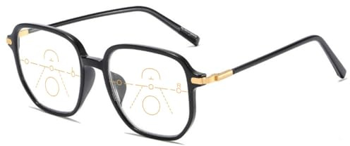 KOOSUFA Modern Gleitsichtbrille Gleitsicht Lesebrille Herren Damen Groß | Quadratischer Große Gläser, Progressive Multifokus, Anti-Blaulicht, Arbeitsplatzbrille Lesehilfe, 1.0 1.5 2.0 2.5 3.0 3.5 4.0