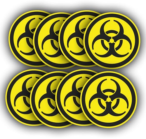 Warnaufkleber für Biogefährdungen, 50 mm, Vinyl-Aufkleber, Warnaufkleber für chemische Gefahren, 8 Stück