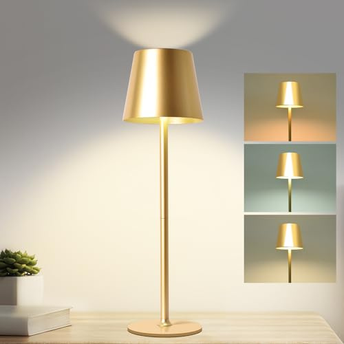 LED Tischlampe Kabellos, 5W, 5200mAh, Vollmetallgehäuse, 2700K-6000K | 3 Lichtmodi, 6-48h Laufzeit, USB-C Aufladbar, Tragbar & Stilvoll für Schlafzimmer, Bar, Terrasse, Balkon, und Stromausfall