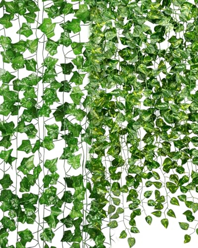 FUGLUS Piante artificiali,10 Pezzi Edera Finta Pianta Artificiale Rampicante Ghirlanda,piante finte da interno,da Esterno, per la Stanza, Cucina, Patio, Altalena, Matrimonio, Ufficio, Festa, Verde