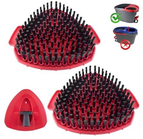 Scrubber Mop Head for Ocedar, Scrub Brush Scrubber Head Compatible for O Cedar Easywring 1-Tank System, 2 Pcs Mop Brush Spin Mop Scrub Brush Head with 1 Mop Base for Bathroom Kitchen Tub and Tile