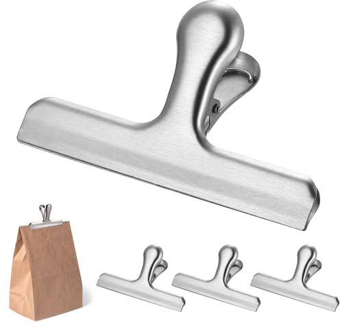 4 Pièces Pinces de Fermeture Métalliques 119 mm, Grandes Pinces pour Sacs, Clips de Fermeture Alimentaires, Pinces Métalliques pour Sacs, Cuisine Maison Bureau École