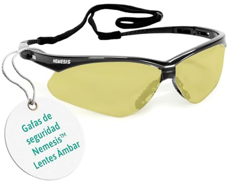 Ansell KleenGuard Nemesis Lunettes de Sécurité, Protection EPI, Lunettes Légères Enveloppantes pour Chantier, Tir, Extérieur et Industrie – Verres Ambrés et Monture Noire, 1 Paire