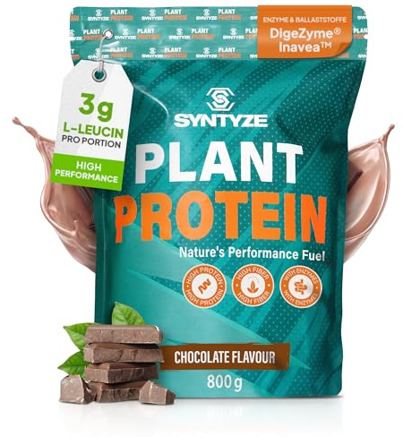 SYNTYZE Veganes Protein Pulver mit Verdauungsenzymen, Schokolade | Ohne Zucker & Süßungsmittel, 24 g Eiweiß & 6 g Ballaststoffe pro Shake, laborgeprüft, 800 g