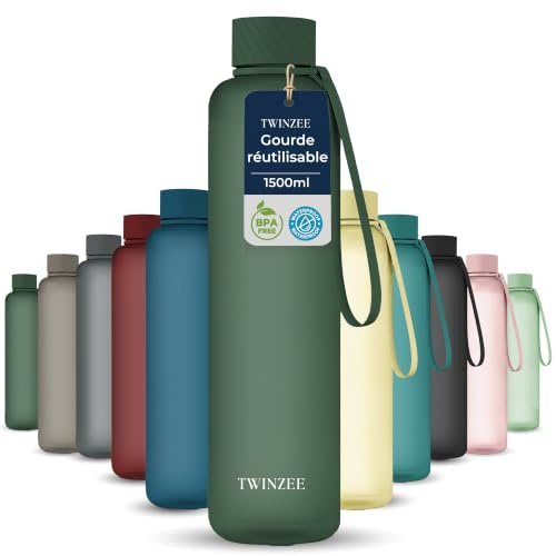 Twinzee Botella Tritán 1,5 L Sin BPA Antifugas Verde Bosque | Ideal para deporte, oficina y escuela · Reutilizable · Resistente · Fácil de limpiar · Uso diario
