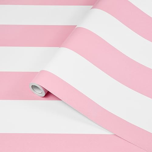 Amiya Rosa Weiß Streifen Effekt Selbstklebende Tapete Vinyl Wandfolie Geometrische Muster Modern Abziehbar Renovierungs Tapete für Wohnzimmer, Schlafzimmer, Küche44cm×300cm