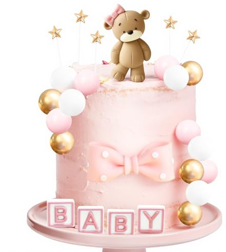 Tortendeko Bär Kinder, 26 Stück Cake Topper Geburtstag Mini Bär Kuchen Deko Kuchendeko Kugeln Niedlich Torten Topper für Kinderpartys, Gender-Reveal-Partys Zubehör (Rosa)