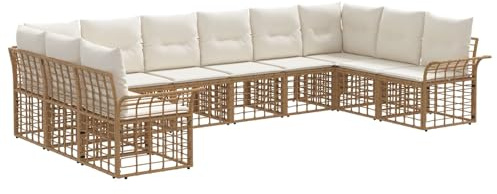 vidaXL Outdoor-Sofagarnitur 10 pcs Natürlich und Cremweiß Polyester, Garten-Sofa-Set, wetterfest, modulares Design, verstellbare Füße, vielseitiges Möbelstück für den Patio
