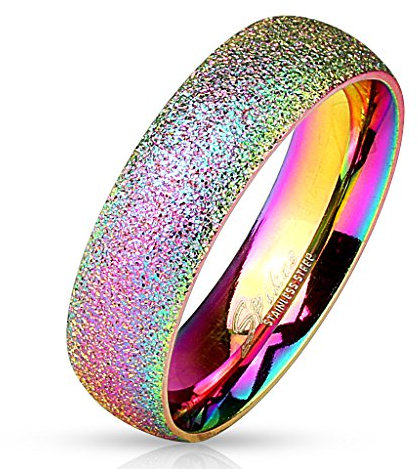 Paula & Fritz® Sand Glitzer 6mm breit Damen-Ring Verlobungs-Ring Freundschaftsring Herrenring Partnerring Edelstahl Chirurgenstahl 316L Regenbogen 63 (20)