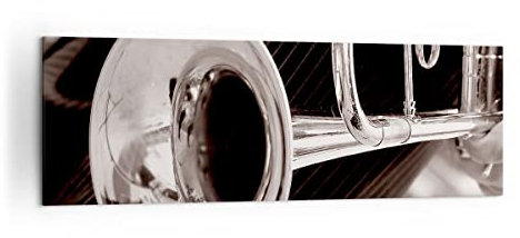 Bilder auf Leinwand 160x50cm Leinwandbild Musik Trompete Instrument Orchester Groß XXL Wanddeko Bild Schlafzimmer Wandbilder Dekoration Wohnzimmer Wall Decor Canvas Wand Kunstdruck Art AB160x50-1553