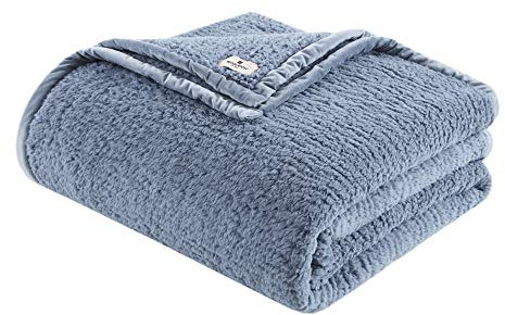 WOOLRICH Burlington Berberdecke, superweich, gemütlich, Leichter Bezug mit luxuriösem Samteinfassung, modern, trendig, Ganzjahres-Tagesdecke, Bettwäsche-Set, Doppelbett: 66 x 90 cm, Blau