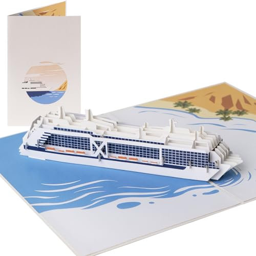 Sweetpopup® Pop Up Karte Schiff | 3D Geburtstagskarte Kreuzfahrt | Reisegutschein Geldgeschenk Schifffahrt, Boot Urlaub | Hochwertiges Metallic-Papier | Klappkarte Modellschiff Kreuzfahrtschiff 007